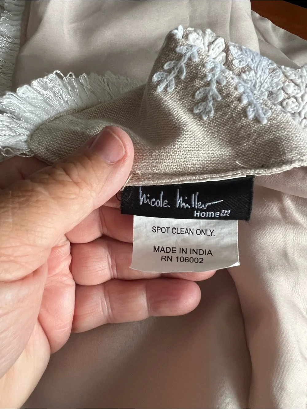 Nicole Miller Beige Embroidered Botanical Table Runner